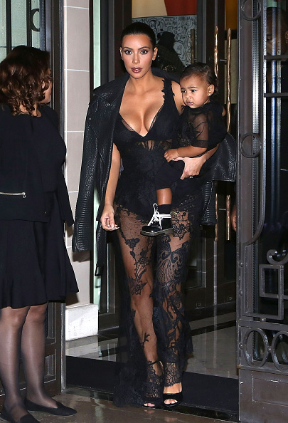 Kim Kardashian and North West matching sheer givenchy paris