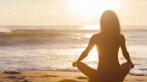 Woman Girl Sitting Sunrise Sunset Bikini Beach