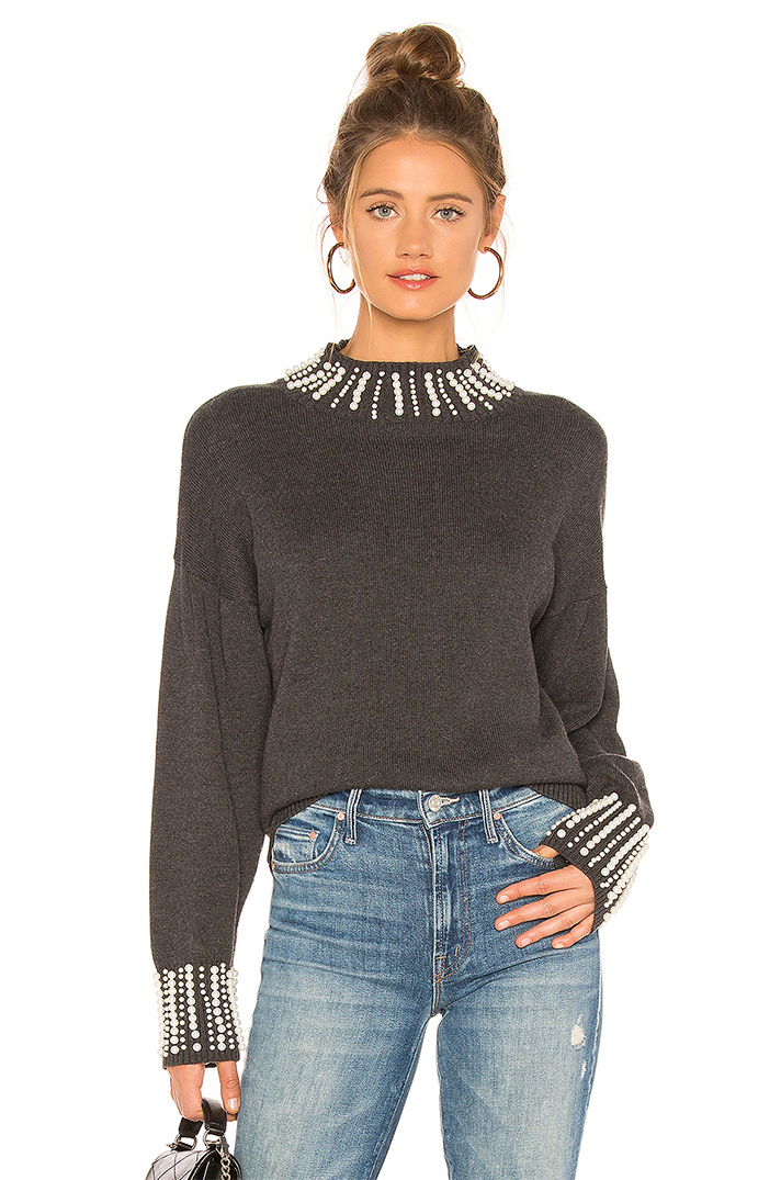 STYLECASTER | Embellished Pieces | Zinfandel Pearl Mock Neck Sweater