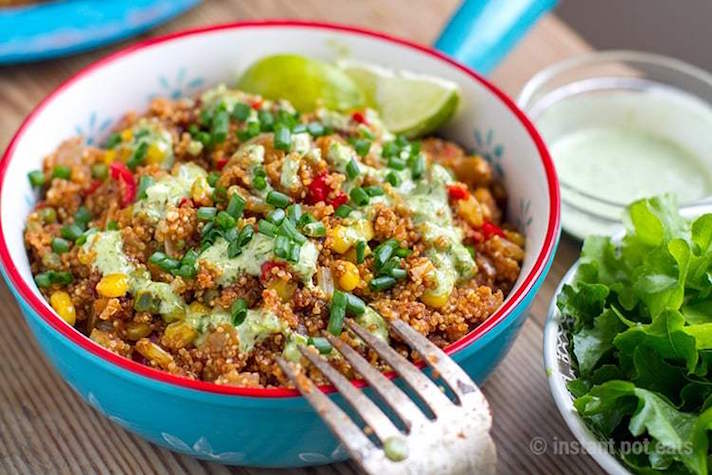STYLECASTER | 17 Plant-Based Instant Pot Recipes for Meatless Mondays | Mexican Quinoa with Cilantro and Lime Dressing