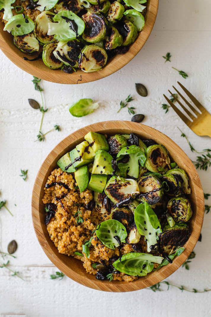 STYLECASTER | Easy Grain Bowls That Are Great for Meal Prep | Pumpkin Quinoa Bowls With Brussels Sprouts and Balsamic