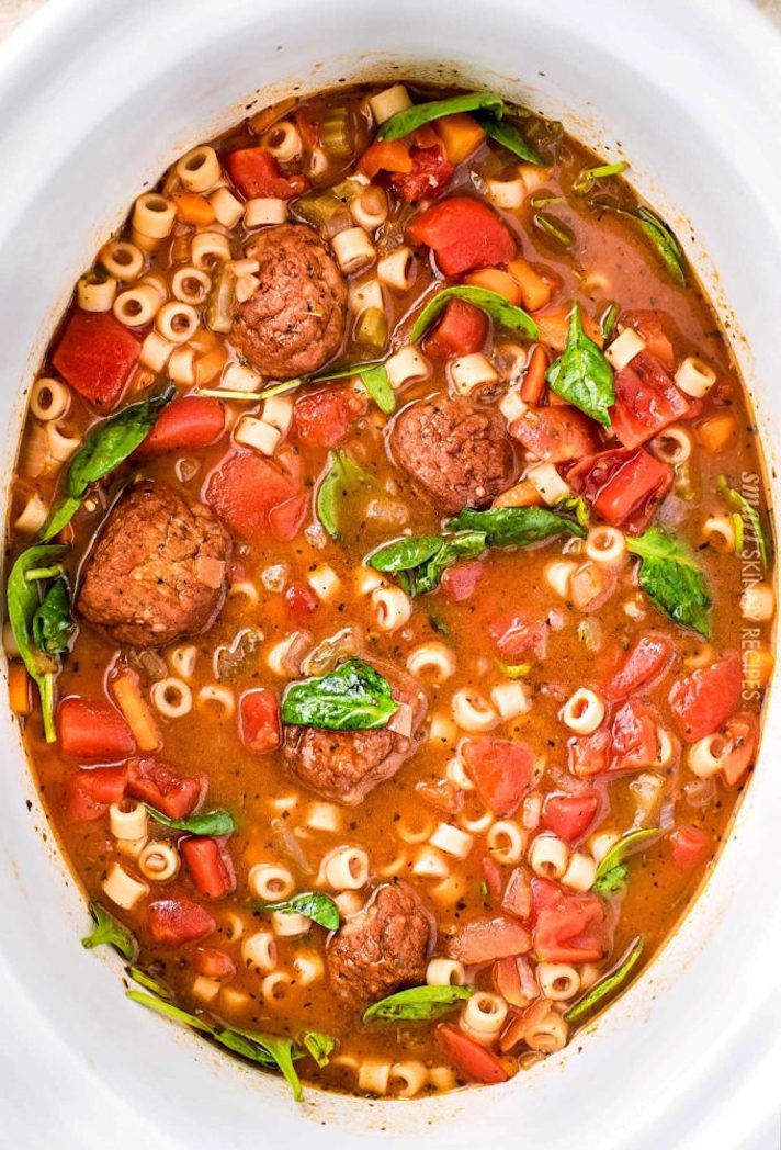 STYLECASTER | 17 Slow-Cooker Soups with Tons of Fresh Greens | Italian Meatball Soup