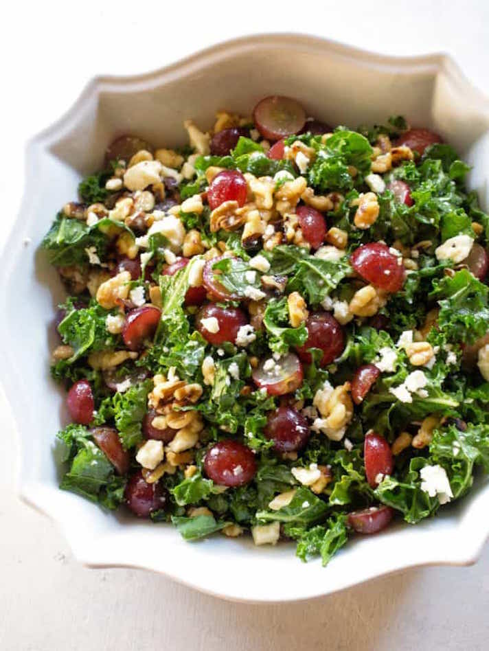 STYLECASTER | 17 Easy-to-Pack Picnic Recipes That Anyone Can Make | Grape and Feta Kale Salad