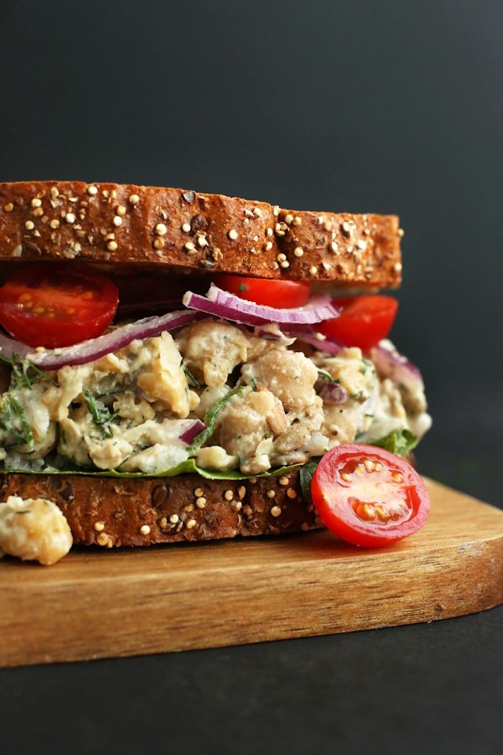 STYLECASTER | 19 High-Protein Veggie Sandwiches That Are Sure To Satisfy | Chickpea Sunflower Sandwiches
