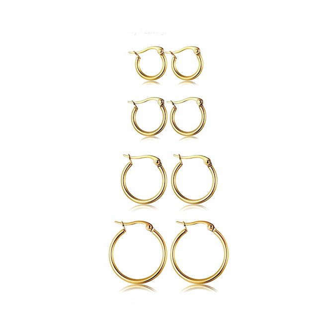 ORAZIO 4 Pairs Stainless Steel Hoop Earrings Set