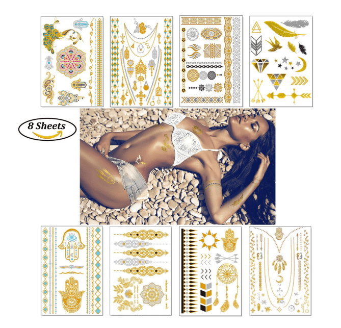 Temporary Boho Metallic Tattoos for Women