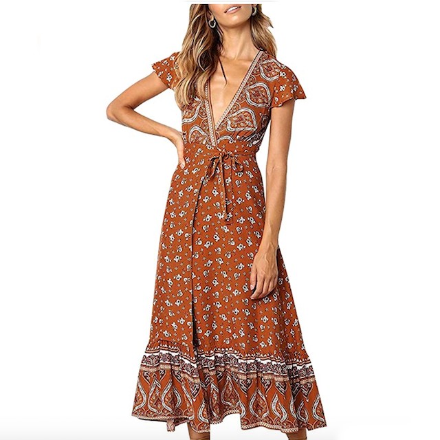ZESICA Women's Bohemian Floral Printed Wrap Dress