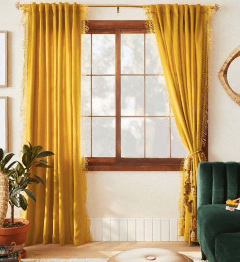 velvet c1pc Light Filtering Velvet Macrame Trim Window Curtainurtains