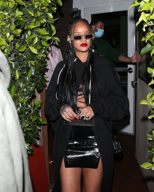 STYLECASTER | Rihanna Leather Mini Skirt
