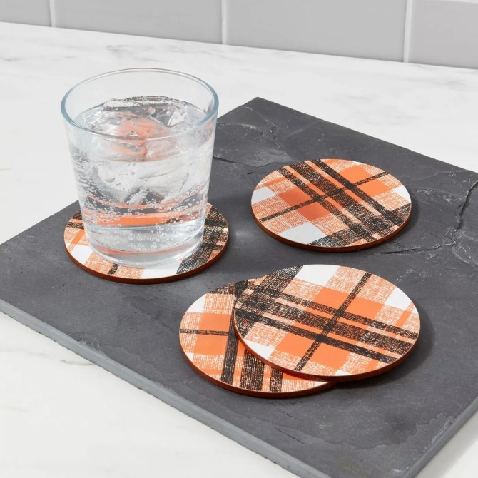 Orange Plaid Cork Coasters Target