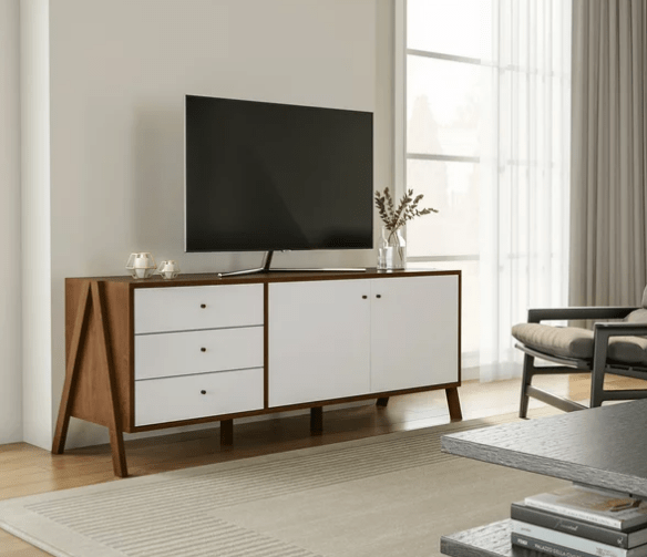 Bellamy Studios Harlow White and Walnut Wood Sideboard Storage Cabinet