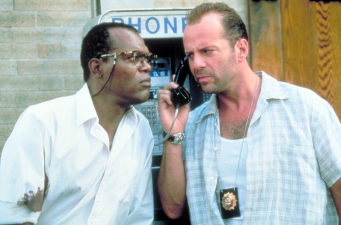 DIE HARD: WITH A VENGEANCE, from left: Samuel L. Jackson, Bruce Willis, 1995, TM & Copyright © 20th