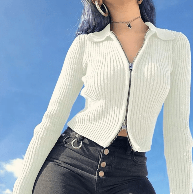 Dictynna Ribbed Knit Zip-Up Cardigan Yesstyle