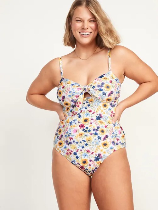 Tie-Front Keyhole Bandeau-Style One-Piece