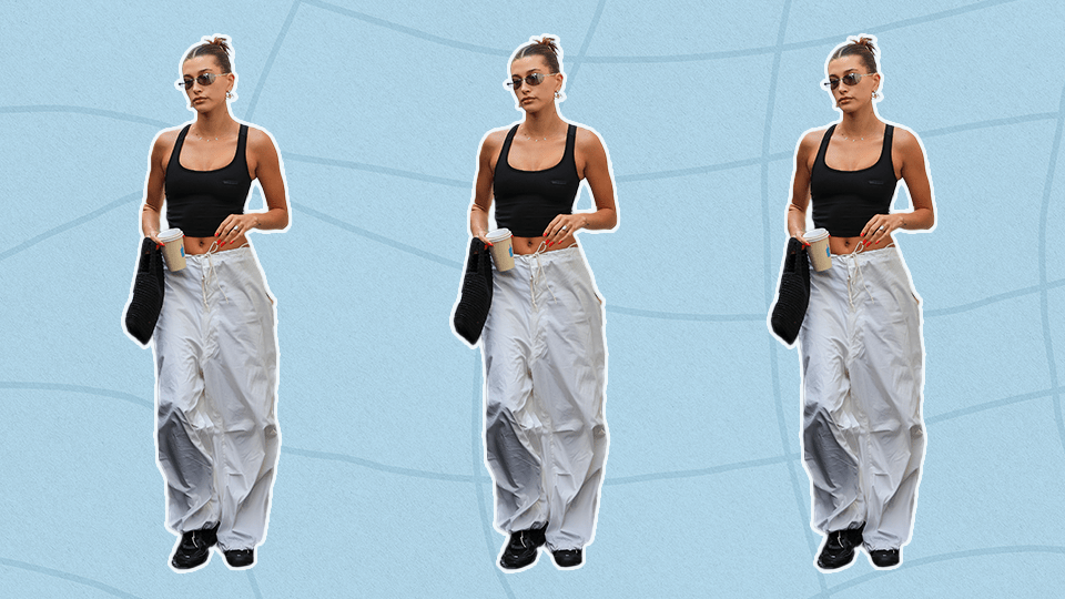 Hailey Bieber Parachute Pants