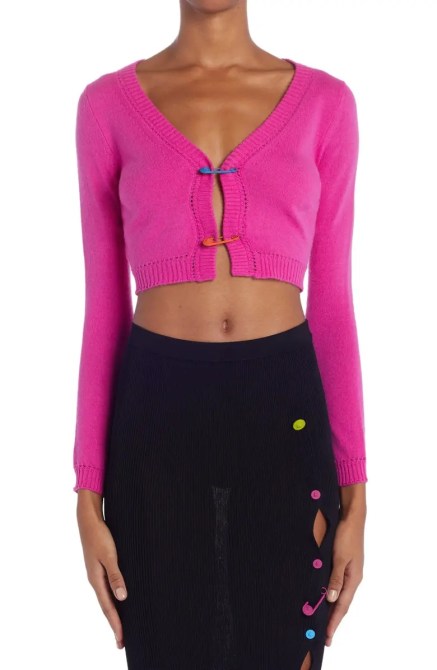 Versace Safety Pin Crop Wool Cardigan Nordstrom
