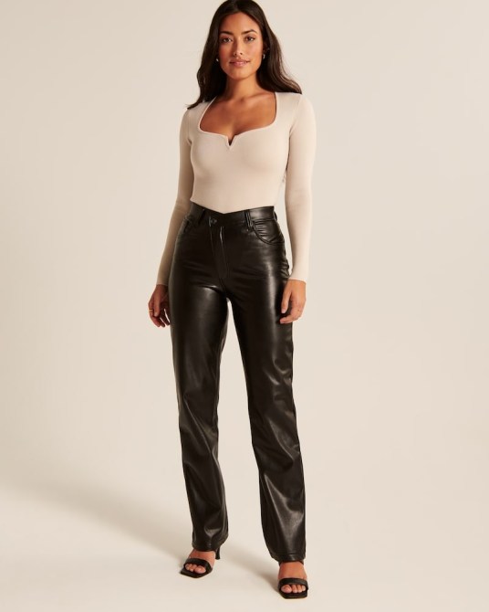 Abercrombie & Fitch Criss-Cross Waistband Vegan Leather Pants
