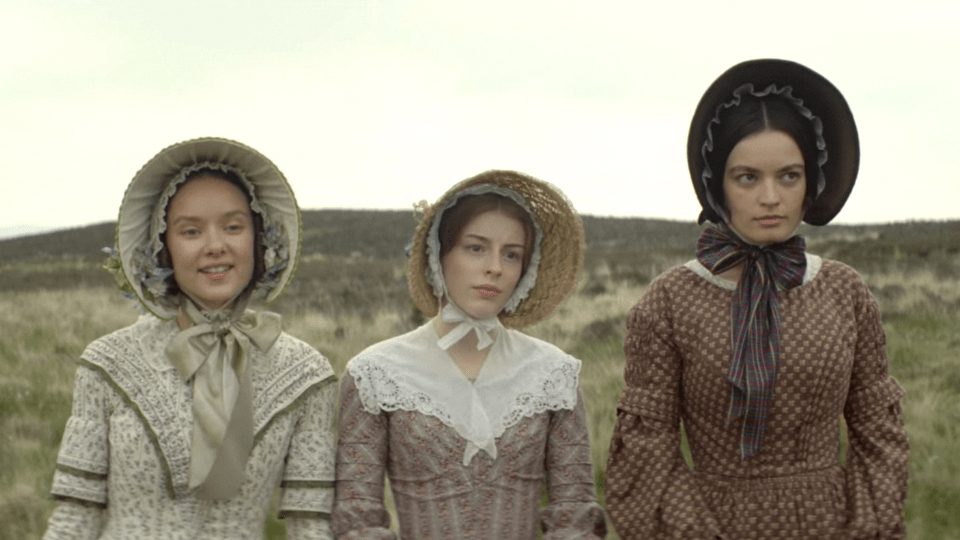 Alexandra Dowling as Charlotte Bronte, Amelia Gething as Anne Bronte, Emma Mackey as Emily Bronte.