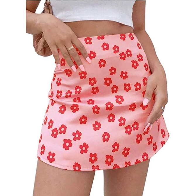 LYANER Women's Casual Floral Print Satin Silk Skirt