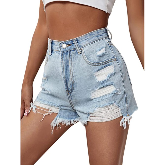 Floerns Women's Ripped Raw Hem High Waisted Shorts