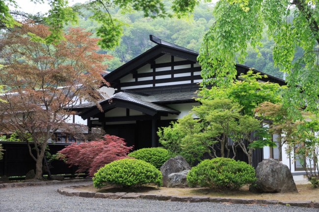 Traditional Japanese Garden and House in Kyoto, Japan.