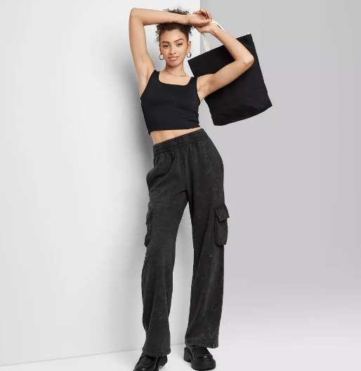 High-Rise Wide Leg Fleece Cargo Pants - Wild Fable™