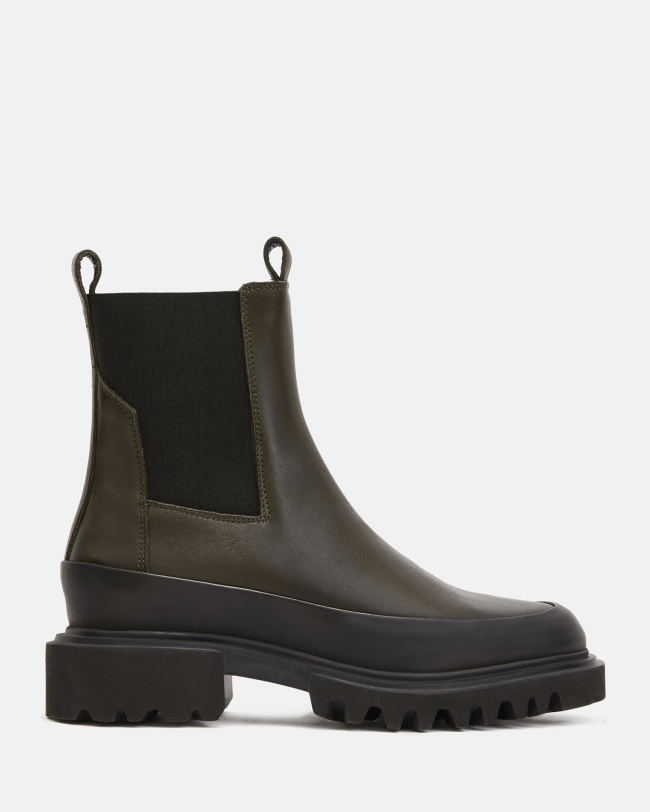 AllSaints Harlee Leather Boots in Khaki Green