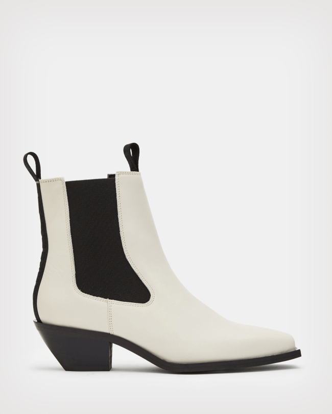 AllSaints Vally Leather Boots in Stone White