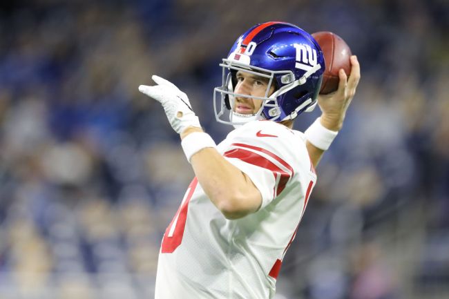 Eli Manning #10 of the New York Giants during warmups prior to the start of the game against the Detroit Lions at Ford Field on October 27, 2019 in Detroit, Michigan.