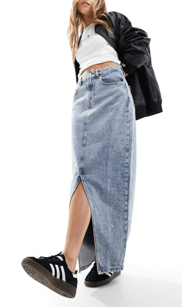 ASOS DESIGN Denim Midi Skirt with Split Hem