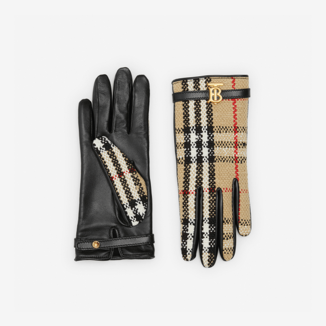 Burberry Vintage Check Bouclé and Leather Gloves