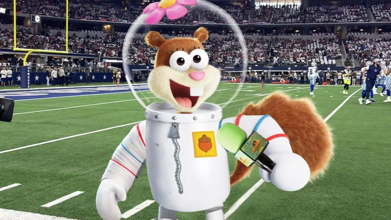 Sandy Cheeks from SpongeBob SquarePants reporting from NFL sidelines.