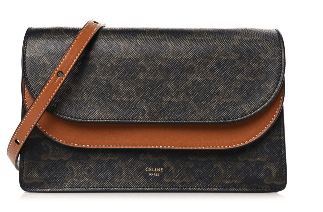 Triomphe Canvas Lambskin Wallet On Strap Tan