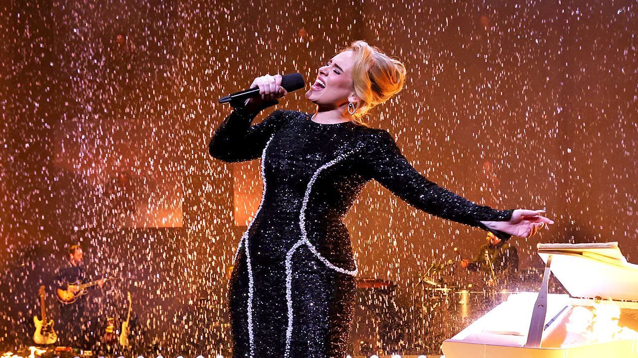 Adele performs onstage during "Weekends with Adele" at The Colosseum at Caesars Palace on January 26, 2024 in Las Vegas, Nevada.