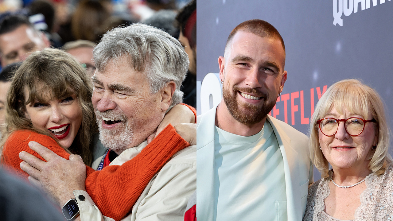 Are Donna & Ed Kelce Still Married? Taylor Swift in a red sweater hugging Ed Kelce. Another picture of Travis Kelce posing with Donna Kelce.