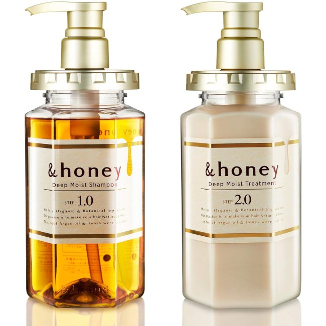 &Honey Deep Moist Shampoo and Treatment in honey inspired glasses