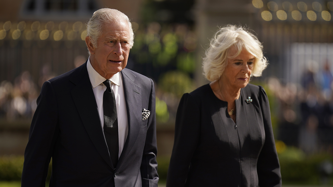 King Charles III and Queen Camilla react to Thomas Kingston's death. They view floral tributes left outside Hillsborough Castle on September 13, 2022 in Hillsborough, United Kingdom. King Charles III is visiting Northern Ireland for the first time since ascending to the throne following the death of his mother, Queen Elizabeth II, who died at Balmoral Castle on September 8, 2022.