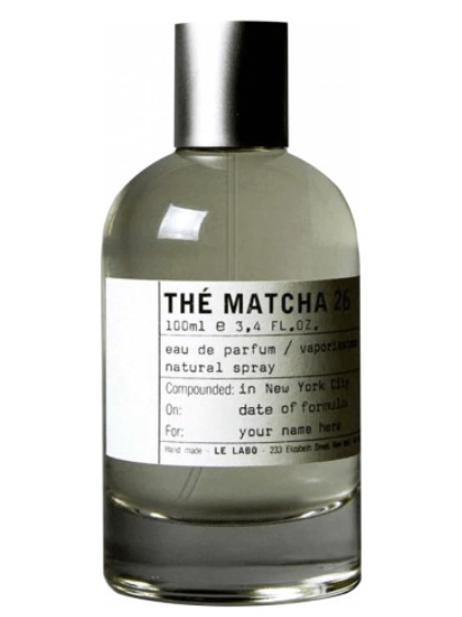 Le Labo’s Thé Matcha 26, a matcha perfume in a clear bottle