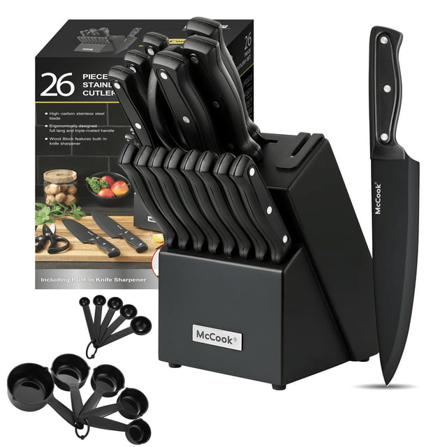 McCook DISHWASHER SAFE MC701 Black Knife Sets of 26 in black