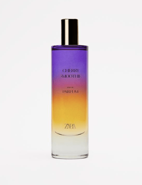 Zara Cherry Smoothie in a blue pink and yellow ombre bottle.