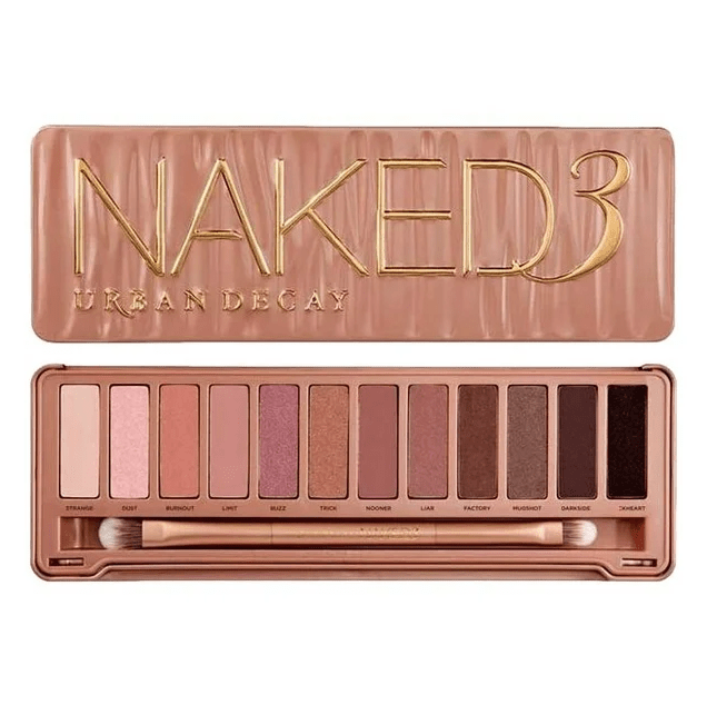 Naked3 Eye Shadow Palette: Rose gold palette with rosey pink shimmery shadows.