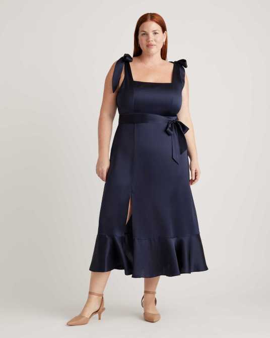 100% Washable Silk Square Neck Midi Dress