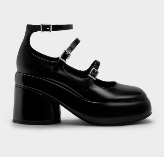Charles & Keith Luella Triple-Strap Mary Jane Platform Pumps, a mary jane shoe with a short heel and straps.