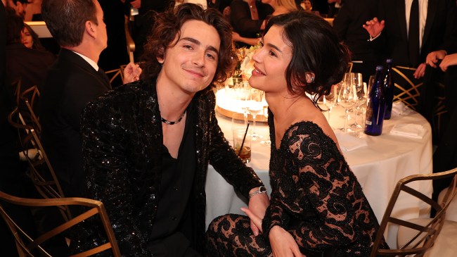 Timothée Chalamet and Kylie Jenner at the 81st Golden Globe Awards held at the Beverly Hilton Hotel on January 7, 2024 in Beverly Hills, California.