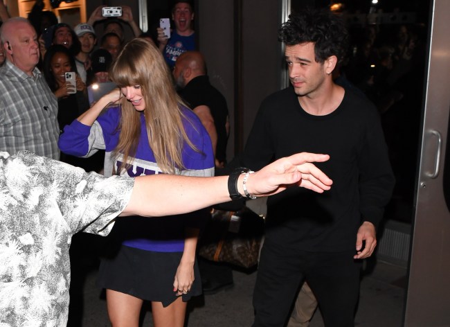 Taylor Swift and Matty Healy seen leaving 'The Electric Lady' studio in Manhattan on May 16, 2023 in New York City.