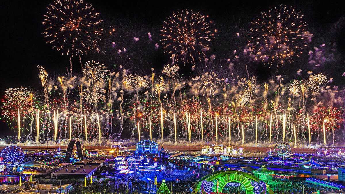 Fireworks light up the night sky above Electric Daisy Carnival on Monday, May 23, 2022, at Las Vegas Motor Speedway, in Las Vegas.