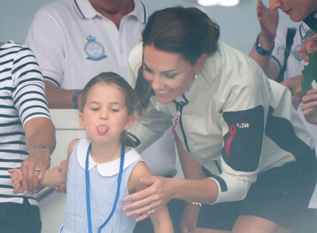 Princess Charlotte and Catherine, Duchess of Cambridge attend the presentation following the King's Cup Regatta on August 08, 2019 in Cowes, England
