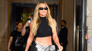 Khloe Kardashian with blonde hair.