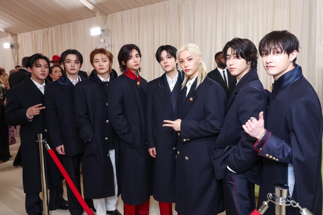 Changbin, Lee Know, I.N, Hyunjin, Seungmin, Felix, Han and Bang Chan of Stray Kids attends The 2024 Met Gala Celebrating "Sleeping Beauties: Reawakening Fashion" at The Metropolitan Museum of Art on May 06, 2024 in New York City.
