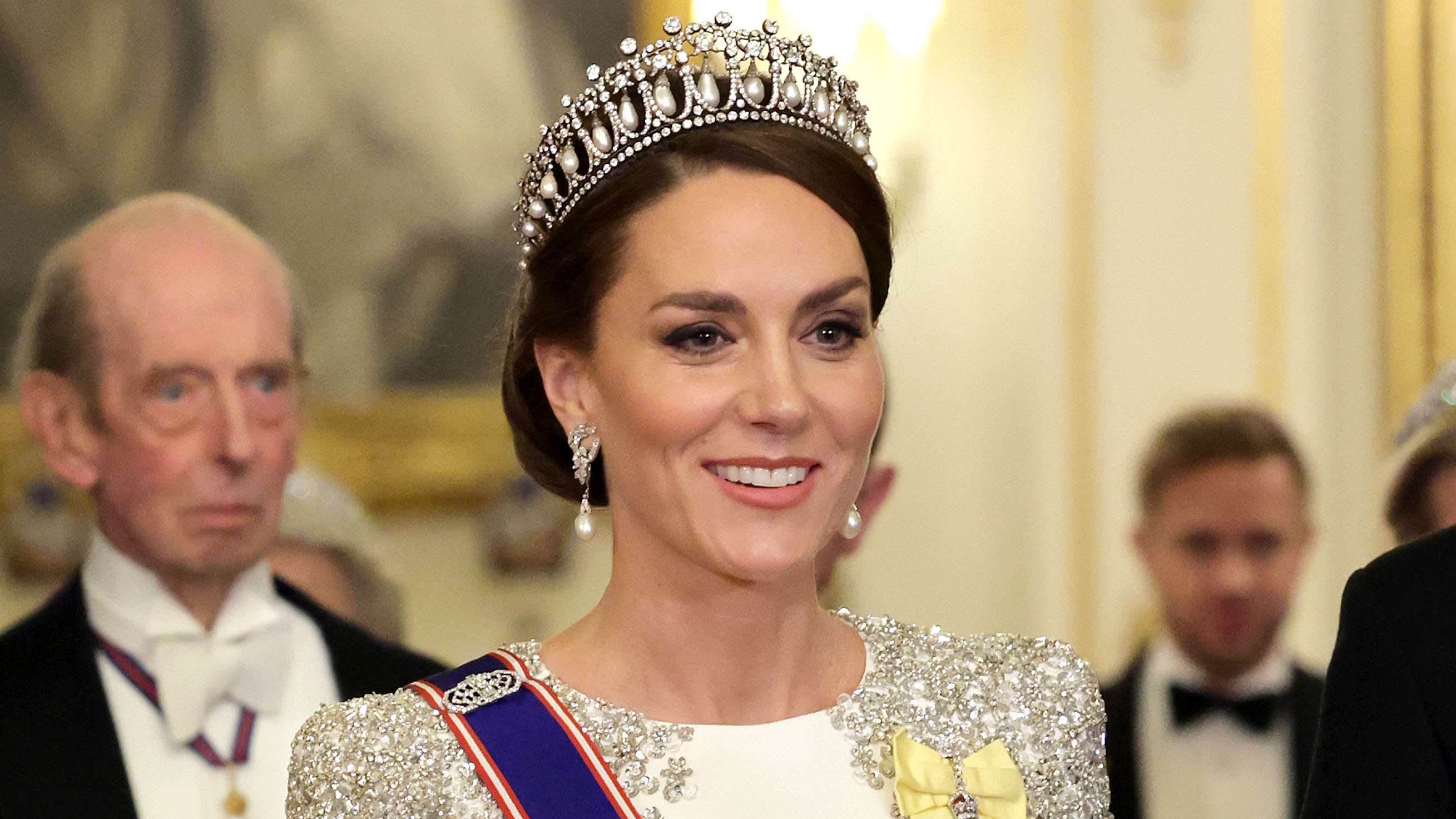 Catherine, Princess of Wales during the State Banquet at Buckingham Palace on November 22, 2022 in London, England. This is the first state visit hosted by the UK with King Charles III as monarch, and the first state visit here by a South African leader since 2010.